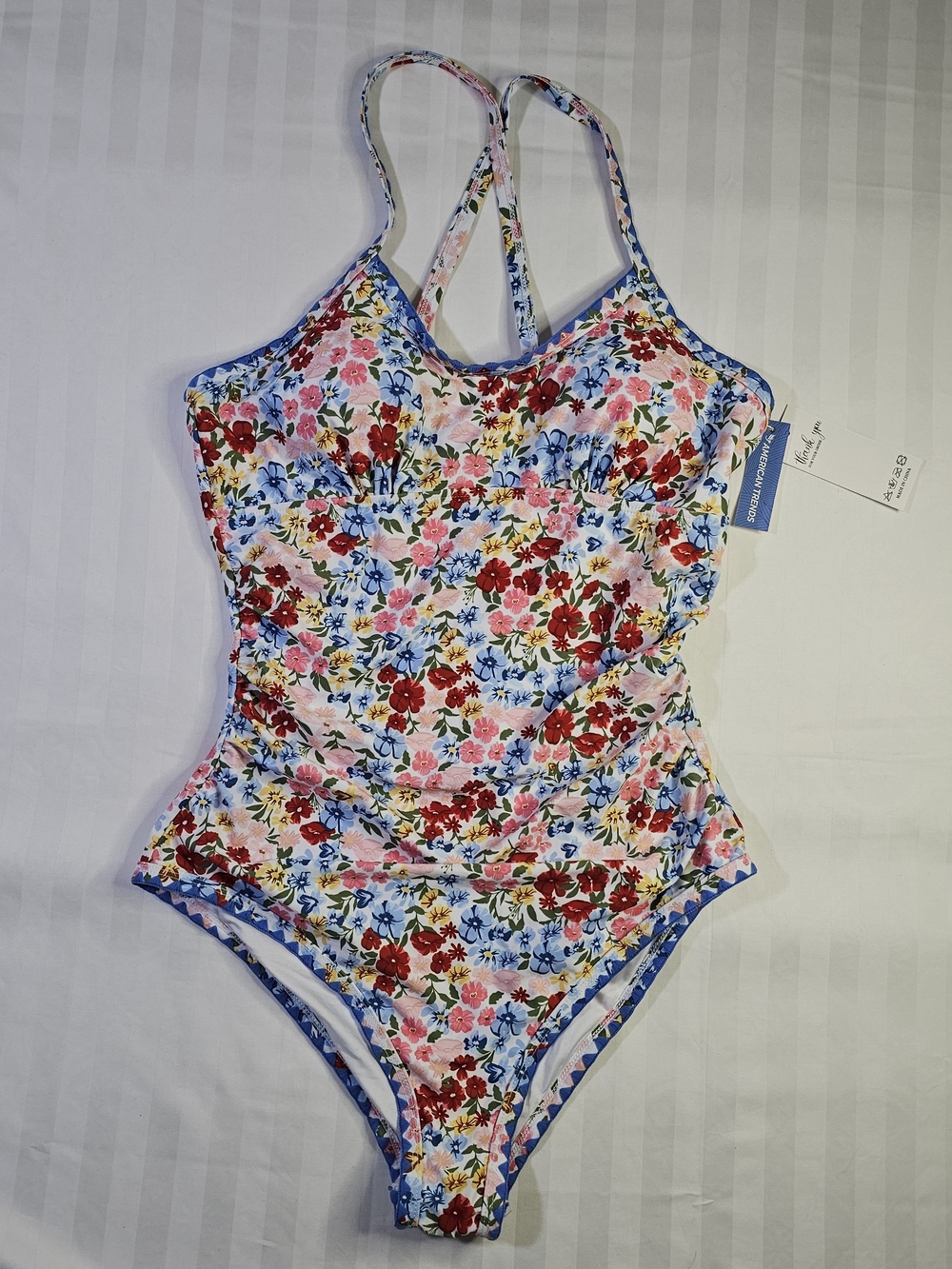 American Threads Floral One-Piece Swimsuit - Pink, Blue & Red